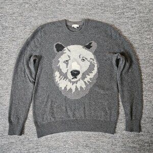 Gap Sweater Mens Medium Gray Lambswool Blend Bear Graphic Intarsia Crewneck Knit